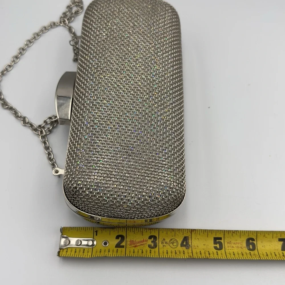 Expressions NYC Silver Sparkly Evening‎ Bag/Clutch Y2K Style Removable Strap